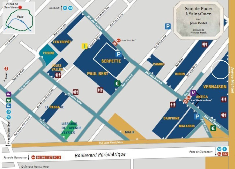 Restaurant Louisette, March Vernaison, Plan du March aux puces de Saint Ouen, plan des puces de Saint Ouen, plan du livre de  Jean Bedel Saut de puces  Saint Ouen